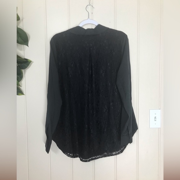 Isaac Mizrahi Black LS Buttondown Dress Blouse Lace Back & Shoulders Ladies NWOT - Picture 10 of 12